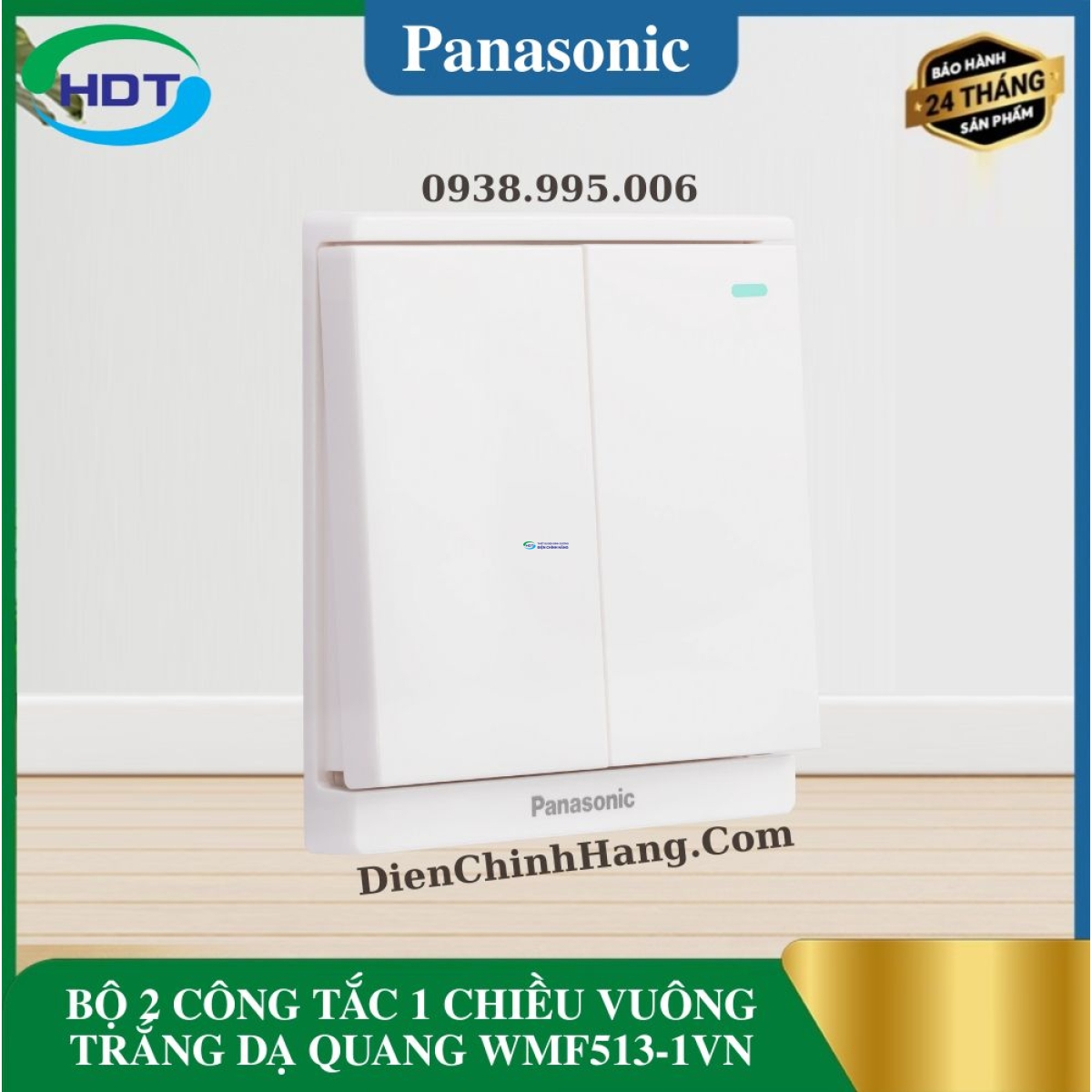 BỘ 2 CÔNG TẮC 1 CHIỀU VUÔNG TRẮNG DẠ QUANG WMF513-1VN