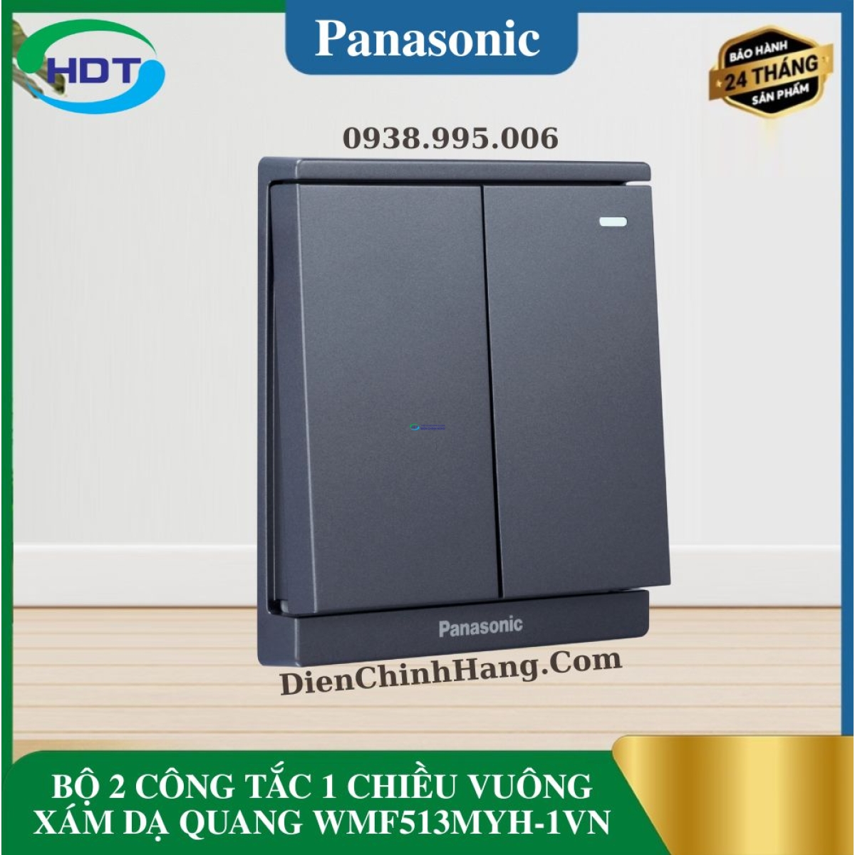 BỘ 2 CÔNG TẮC 1 CHIỀU VUÔNG XÁM DẠ QUANG WMF513MYH-1VN