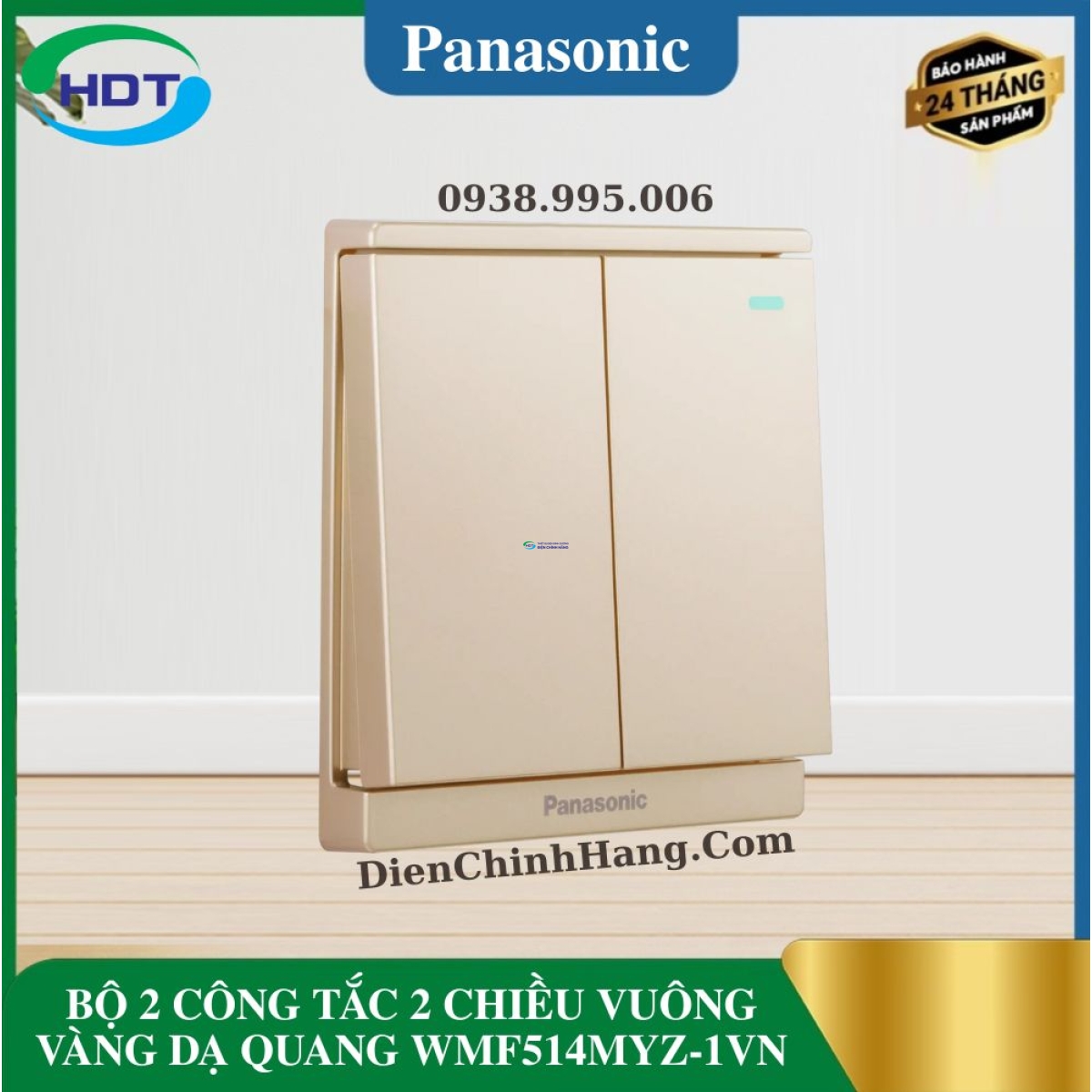 BỘ 2 CÔNG TẮC 2 CHIỀU VUÔNG VÀNG DẠ QUANG WMF514MYZ-1VN