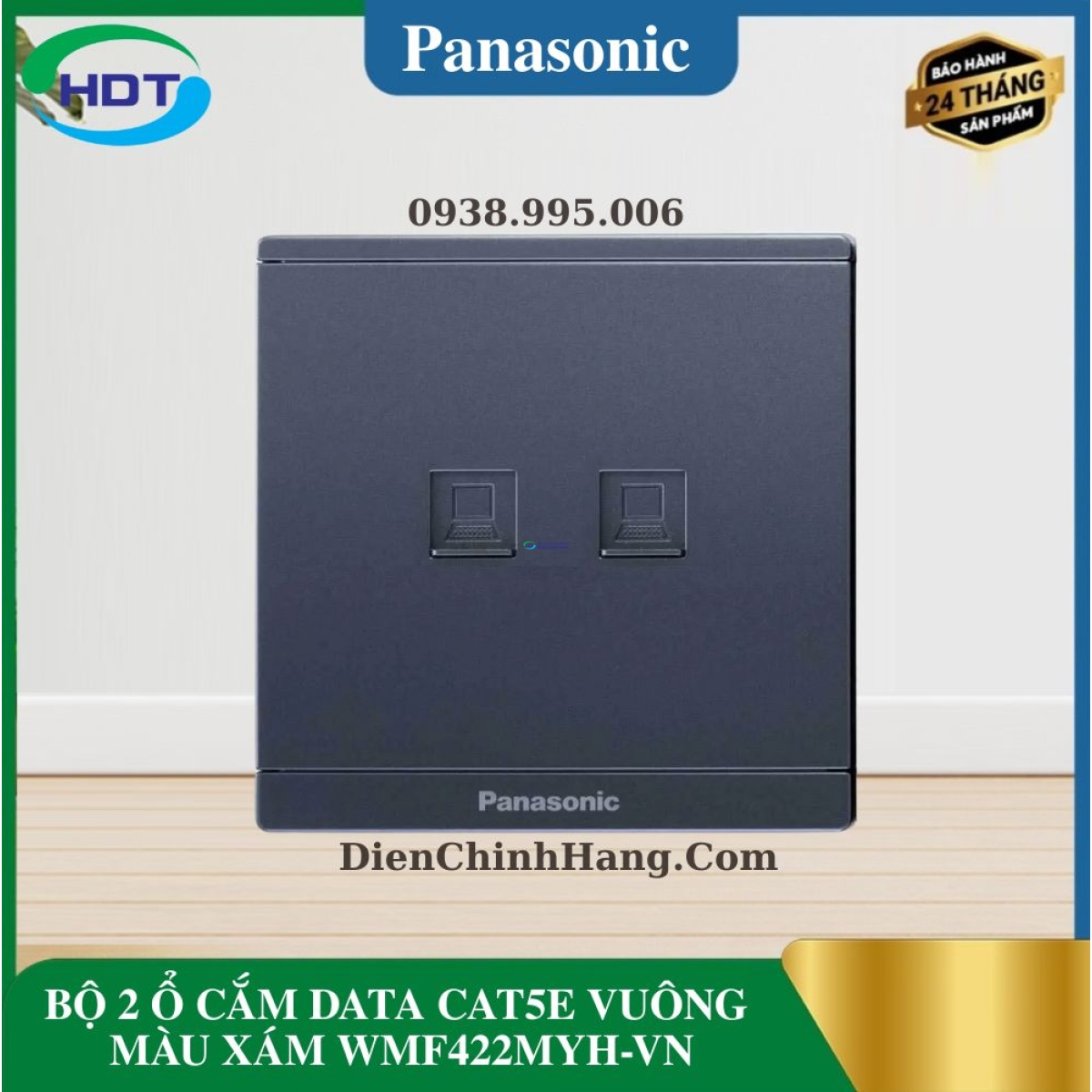 BỘ 2 Ổ CẮM DATA CAT5E VUÔNG MÀU XÁM WMF422MYH-VN