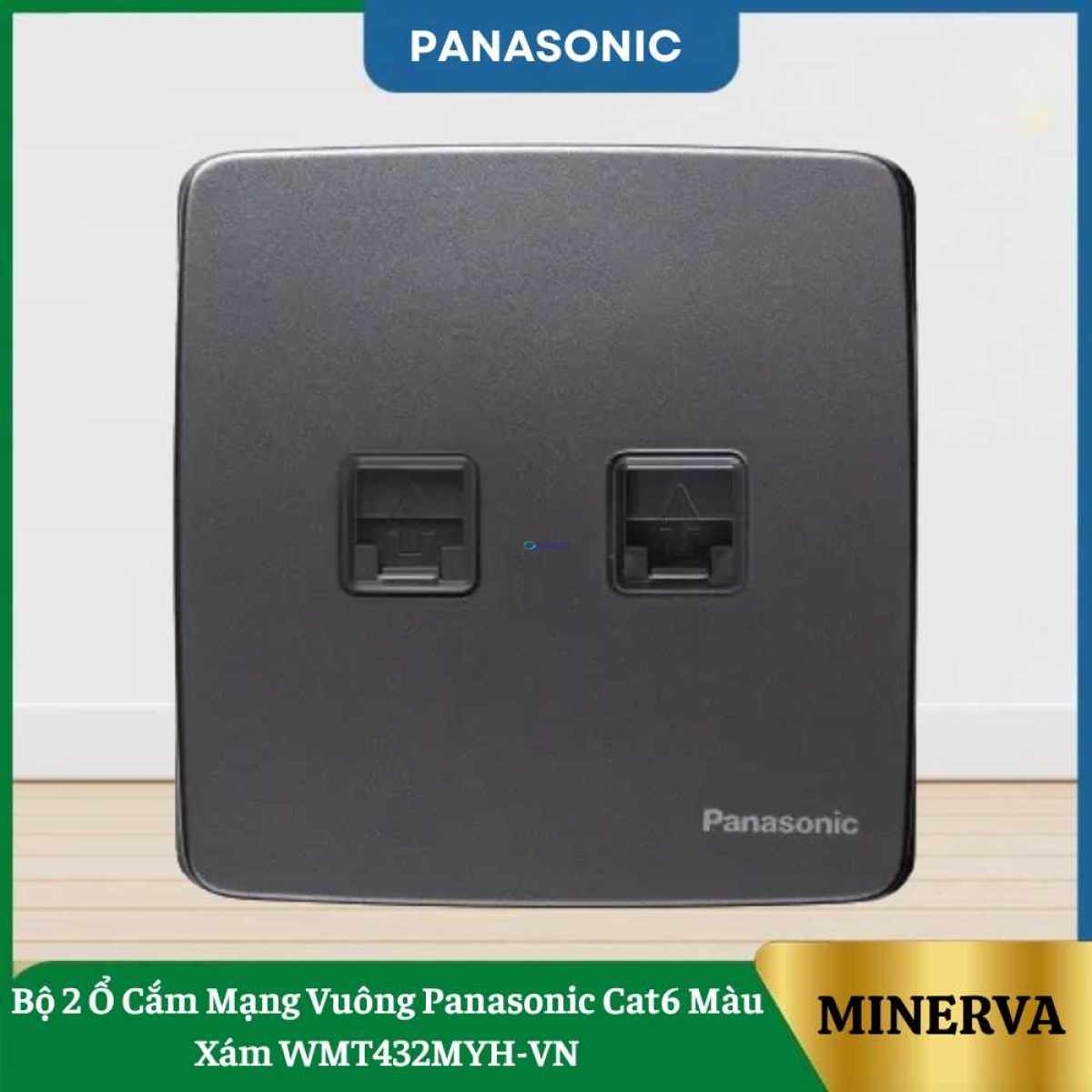 Bộ 2 Ổ Cắm Mạng Vuông Panasonic Cat6 Màu Xám WMT432MYH-VN