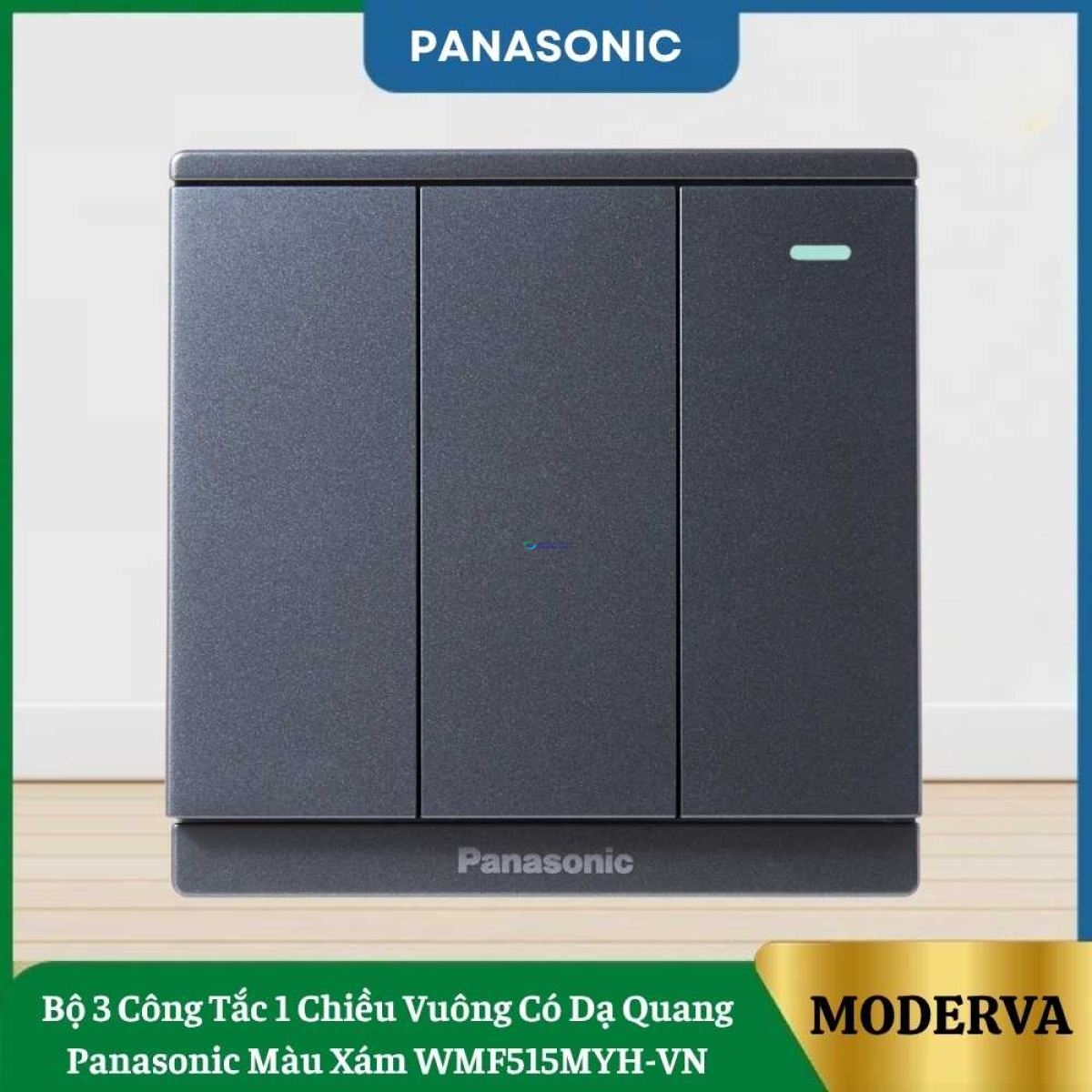 Bộ 3 Công Tắc 1 Chiều Vuông Có Dạ Quang Panasonic Màu Xám WMF515MYH-VN
