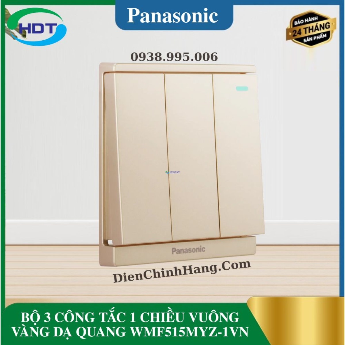 BỘ 3 CÔNG TẮC 1 CHIỀU VUÔNG VÀNG DẠ QUANG WMF515MYZ-1VN