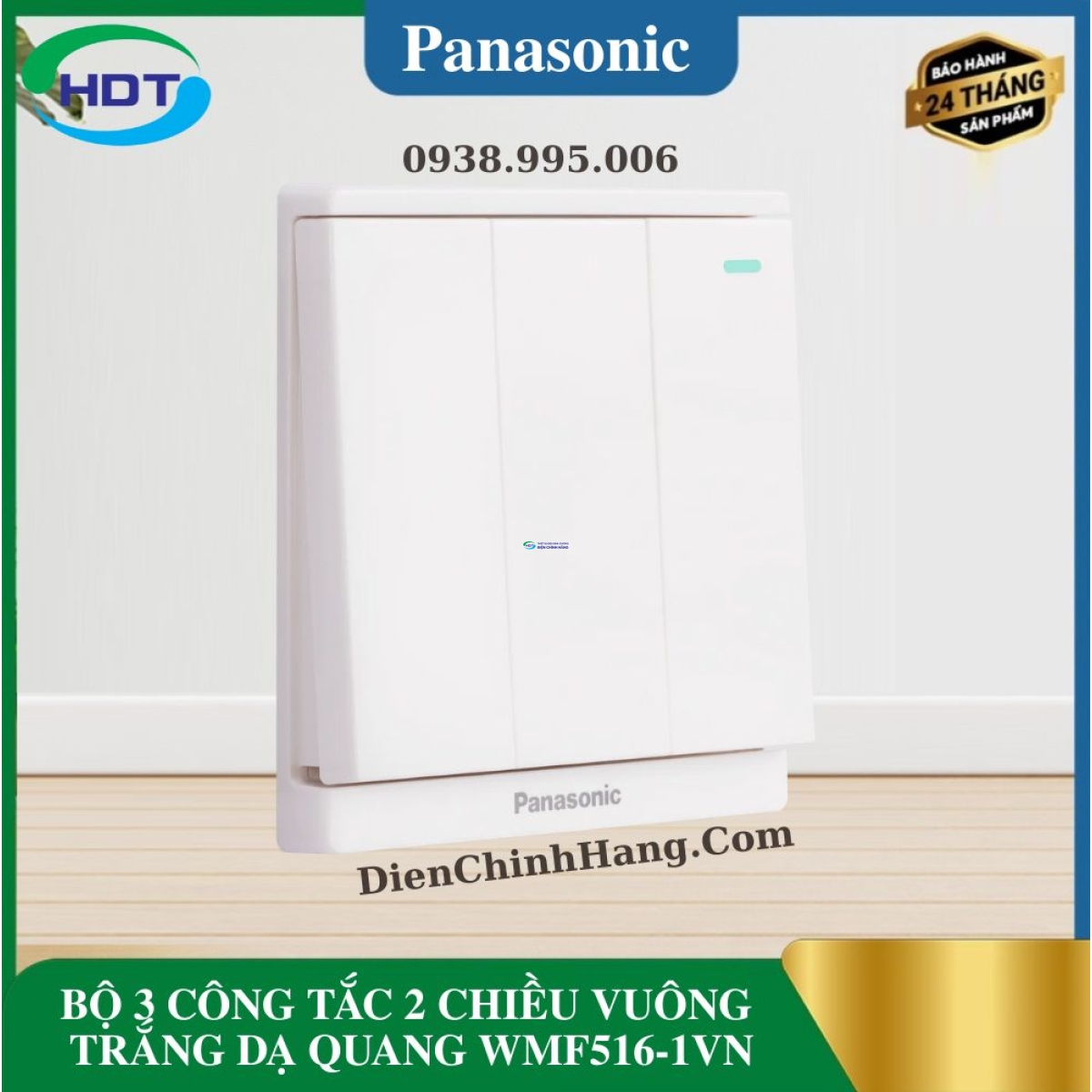 BỘ 3 CÔNG TẮC 2 CHIỀU VUÔNG TRẮNG DẠ QUANG WMF516-1VN