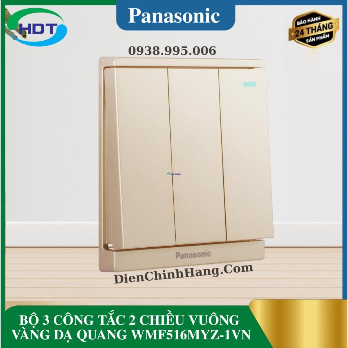 BỘ 3 CÔNG TẮC 2 CHIỀU VUÔNG VÀNG DẠ QUANG WMF516MYZ-1VN