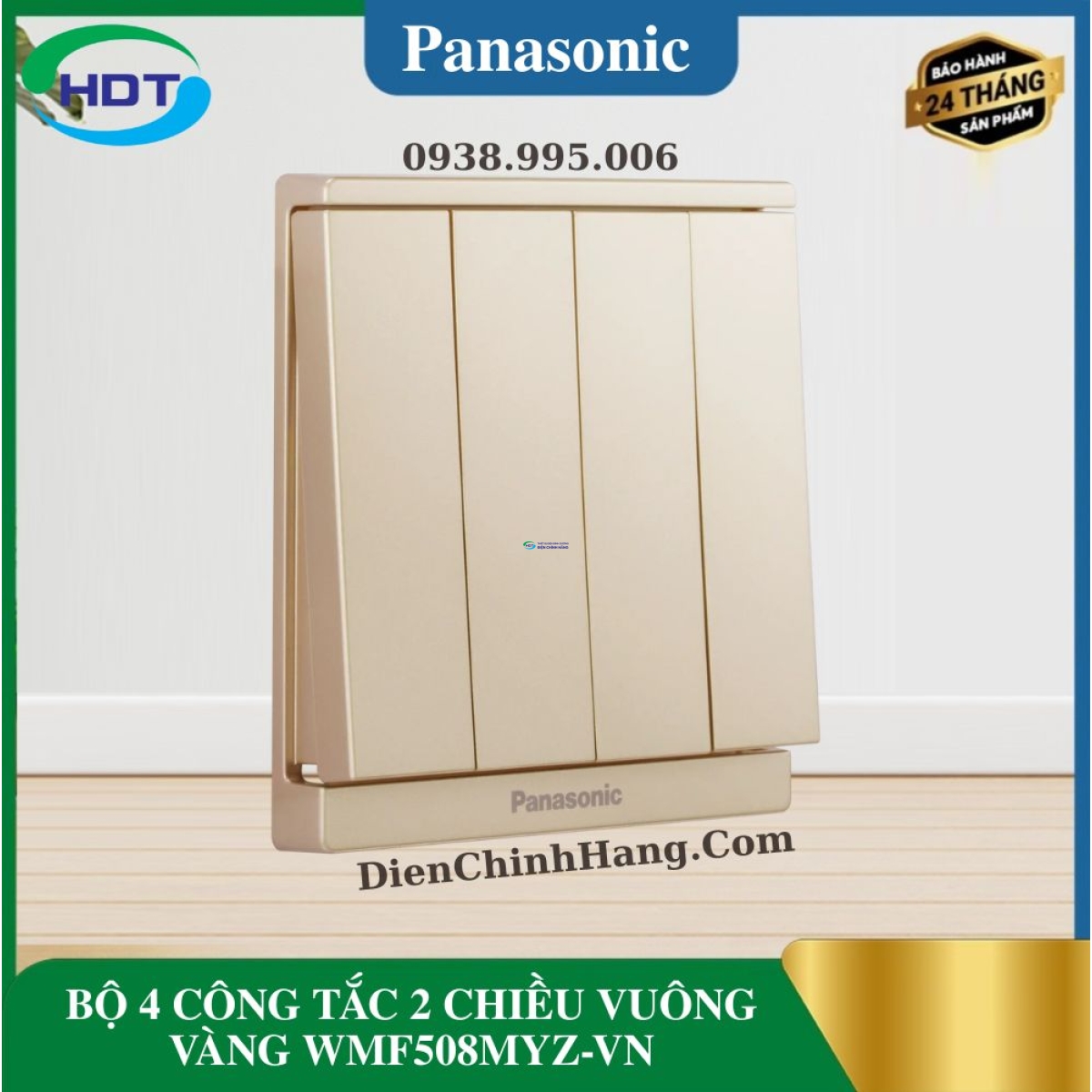 BỘ 4 CÔNG TẮC 2 CHIỀU VUÔNG VÀNG WMF508MYZ-VN
