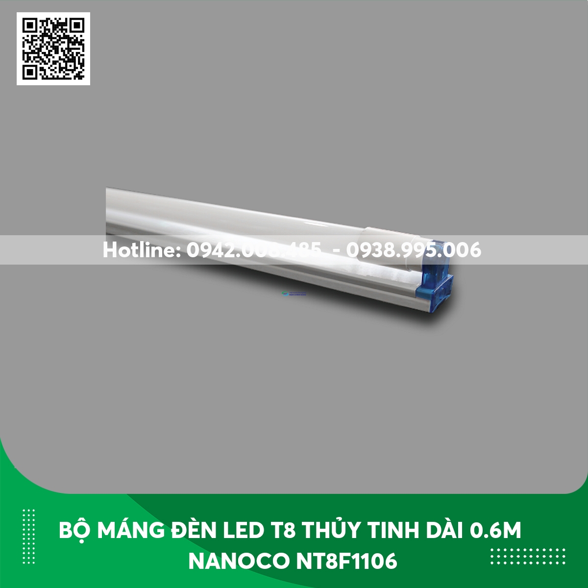 Bộ máng đèn LED T8 thủy tinh dài 0.6m Nanoco NT8F1106 ánh sáng trắng