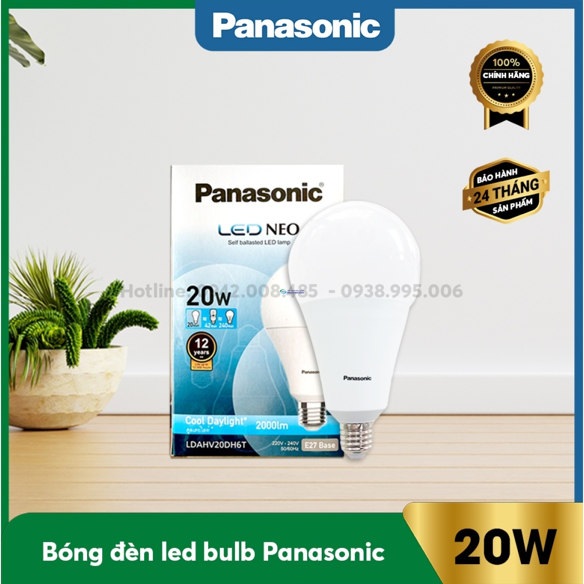 Bóng đèn led bulb 20w Panasonic Neo LDAHV20DH6T ánh sáng trắng