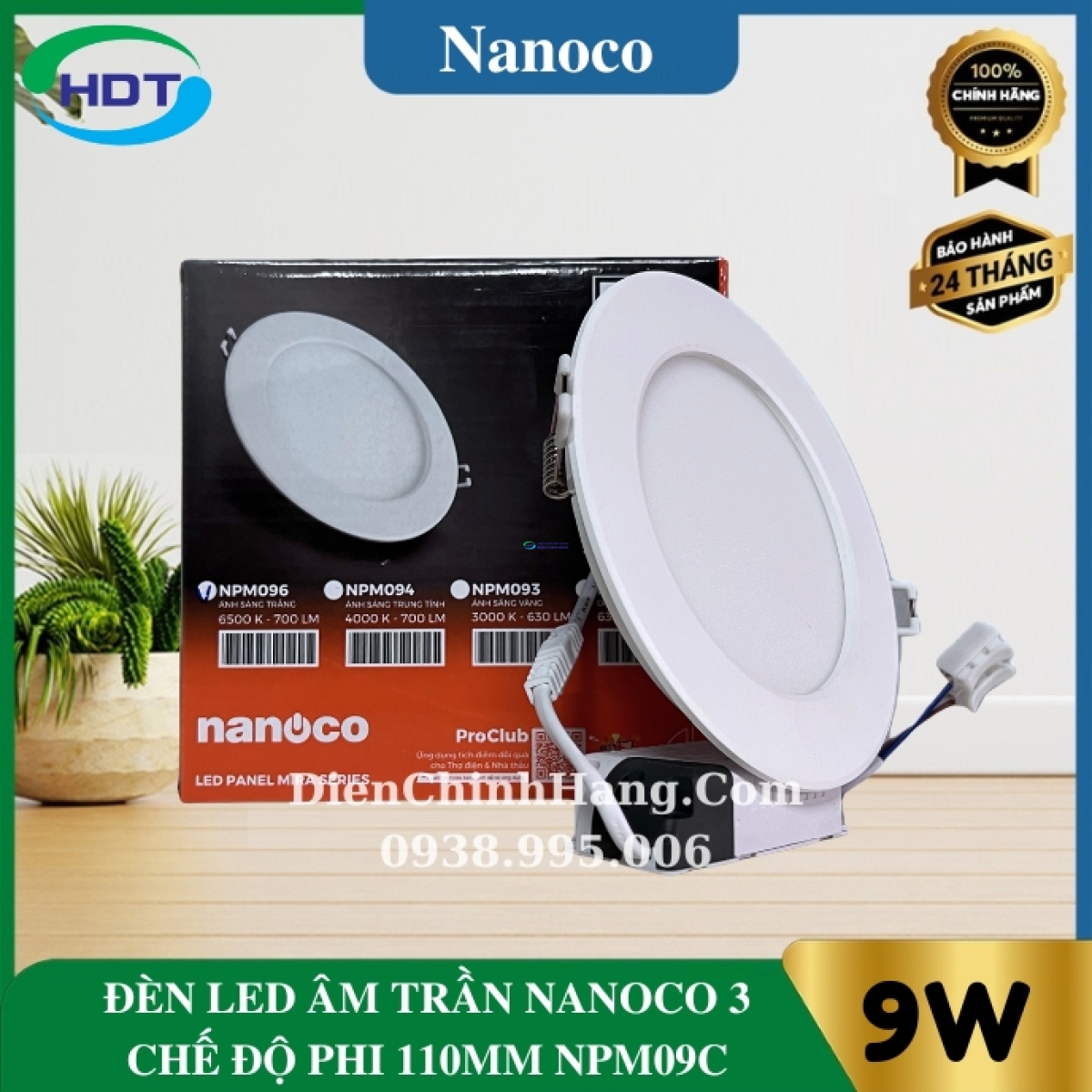 Đèn âm trần siêu mỏng đổi màu Nanoco 9W NPM09C