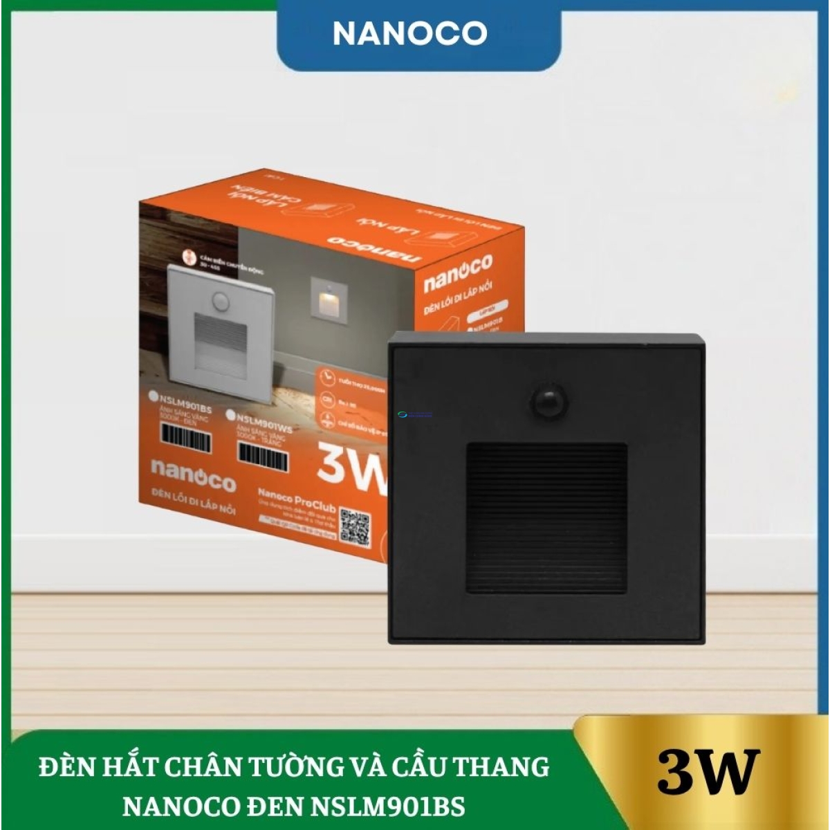 Đèn Hắt Chân Tường Và Cầu Thang Nanoco Đen NSLM901BS