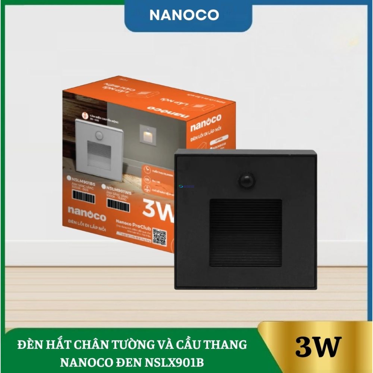 Đèn Hắt Chân Tường Và Cầu Thang Nanoco Đen NSLX901B