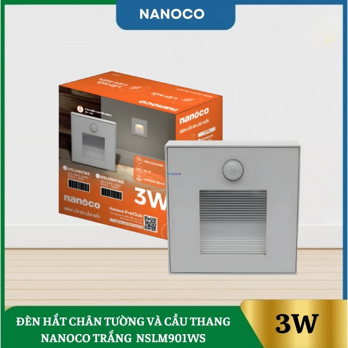 Đèn Hắt Chân Tường Và Cầu Thang Nanoco Trắng NSLM901WS