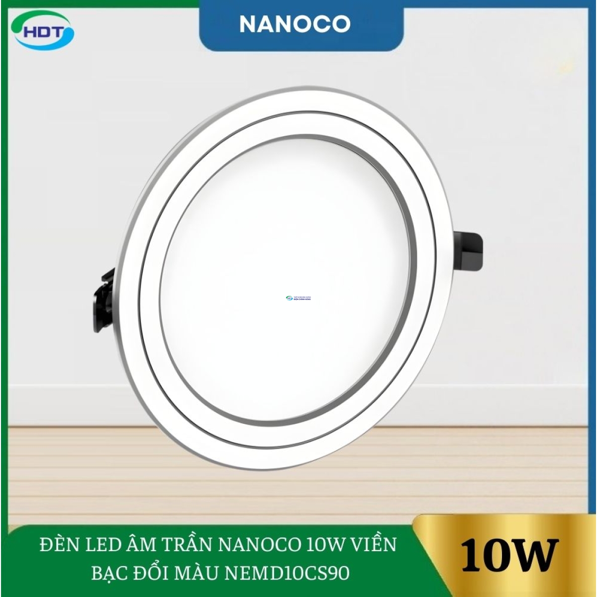 Đèn Led Âm Trần Nanoco 10W Viền Bạc Đổi Màu NEMD10CS90