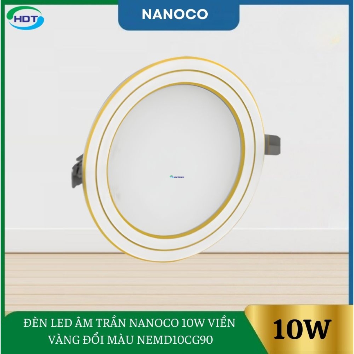 Đèn Led Âm Trần Nanoco 10W Viền Vàng Đổi Màu NEMD10CG90 