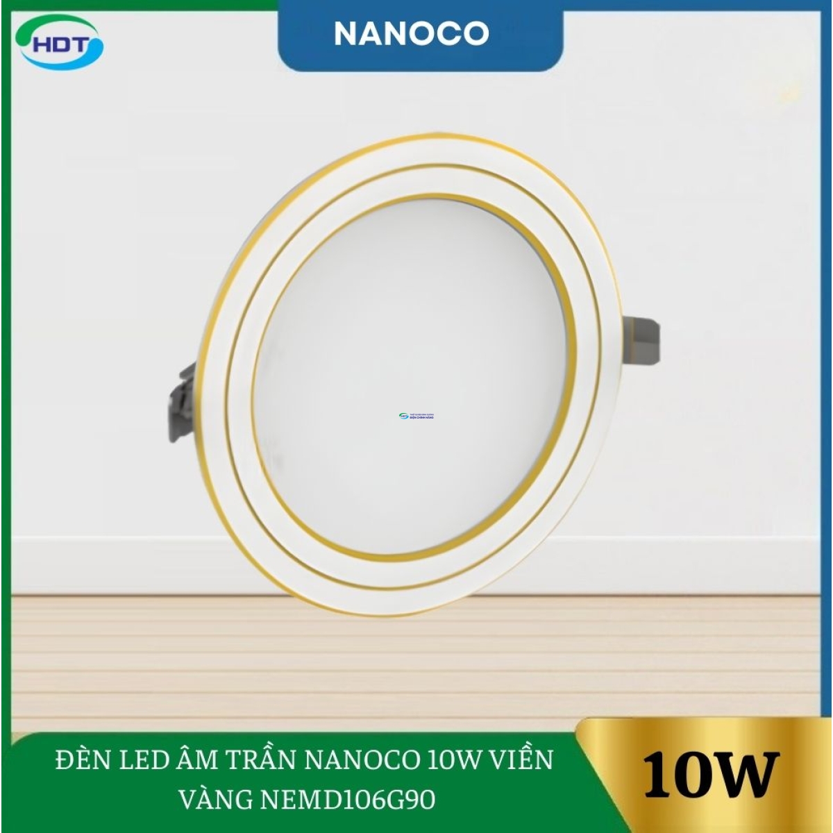 Đèn Led Âm Trần Nanoco 10W Viền Vàng NEMD106G90