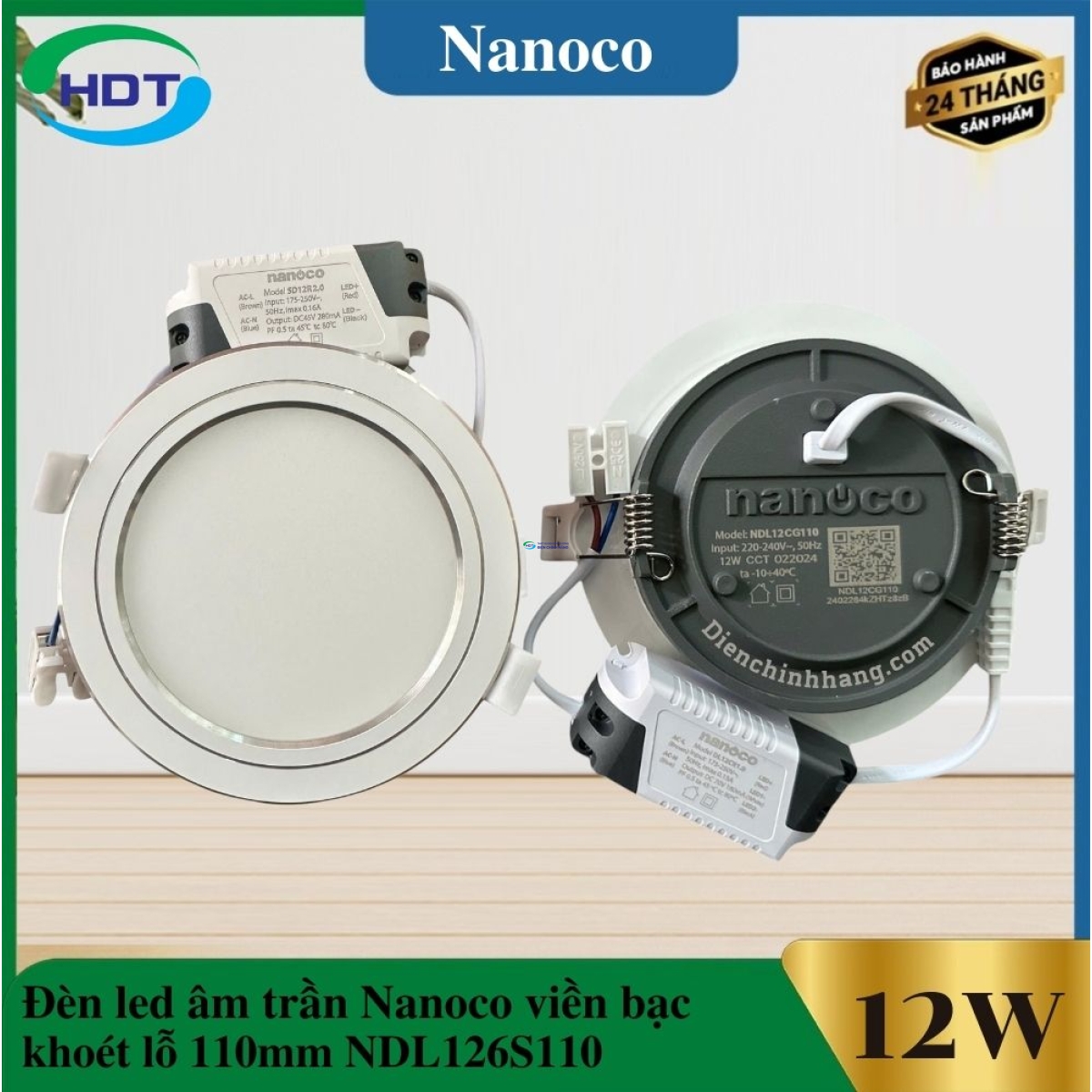 Đèn led âm trần Nanoco 12w dòng downlight 3s viền bạc NDL126S110/ NDL124S110/ NDL123S110