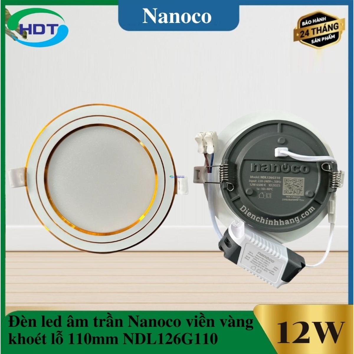 Đèn led âm trần Nanoco 12w dòng downlight 3s viền vàng NDL126G110/ NDL124G110/ NDL123G110
