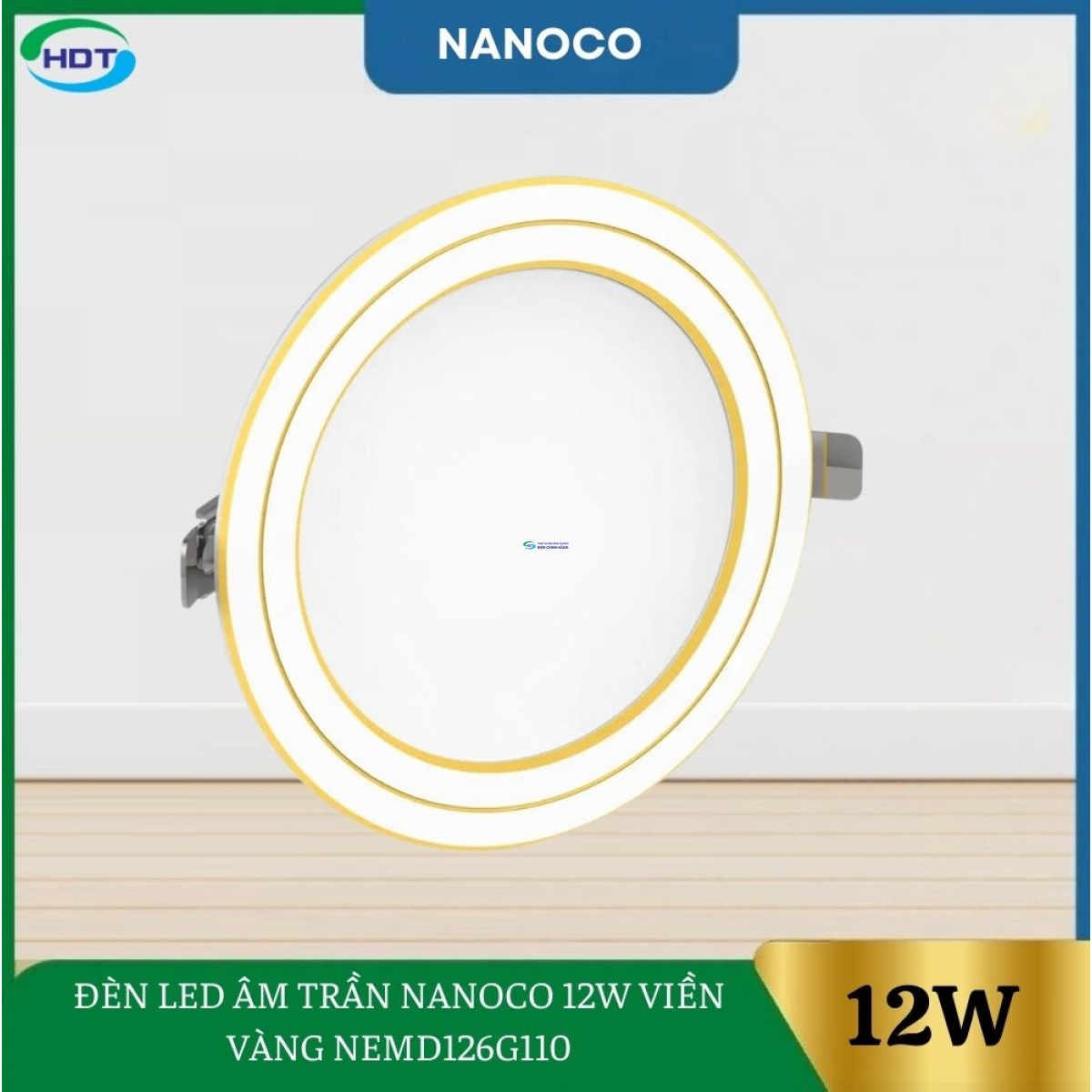 Đèn Led Âm Trần Nanoco 12W Viền Vàng NEMD126G110 