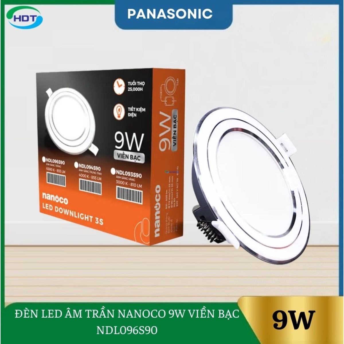 Đèn Led Âm Trần Nanoco 9W Viền Bạc NDL096S90