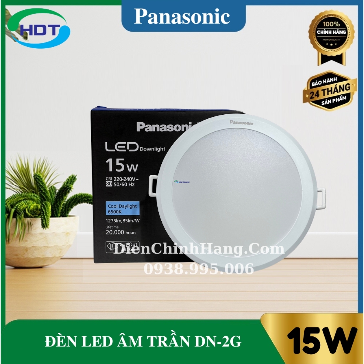 Đèn Led âm trần Panasonic DN 2G, Tròn, 15W, khoét lỗ Ø150mm