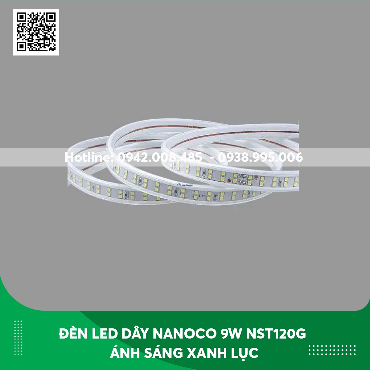 Đèn led dây ngoài trời Nanoco 9w NST120G ánh sáng xanh lục