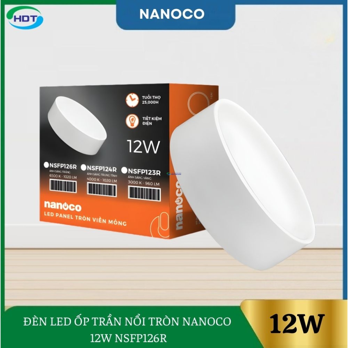 Đèn Led Ốp Trần Nổi Tròn Nanoco 12W NSFP126R