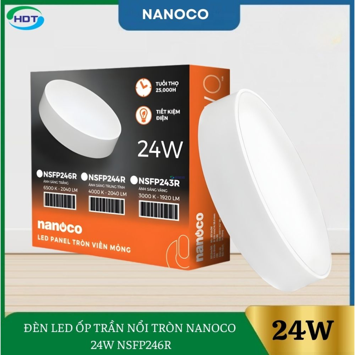 Đèn Led Ốp Trần Nổi Tròn Nanoco 24W NSFP246R
