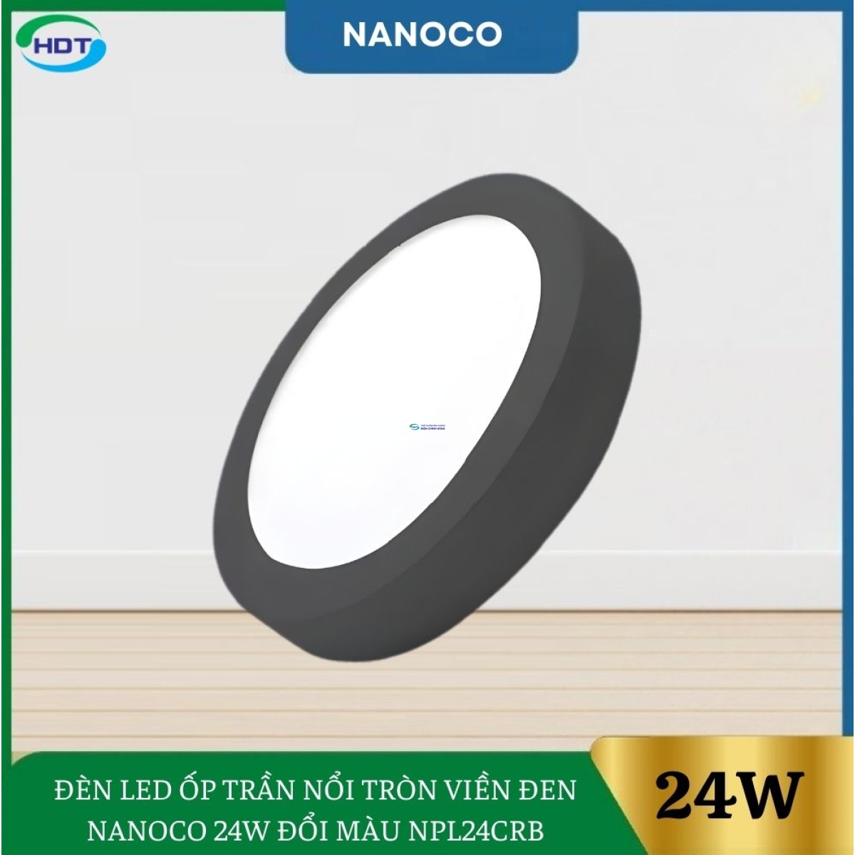 Đèn Led Ốp Trần Nổi Tròn Viền Đen Nanoco 24W Đổi Màu NPL24CRB