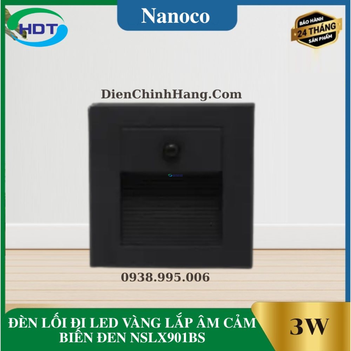 ĐÈN LỐI ĐI LED VÀNG LẮP ÂM CẢM BIẾN ĐEN NSLX901BS