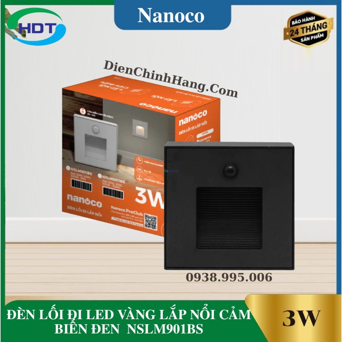 ĐÈN LỐI ĐI LED VÀNG LẮP NỔI CẢM BIẾN ĐEN NSLM901BS