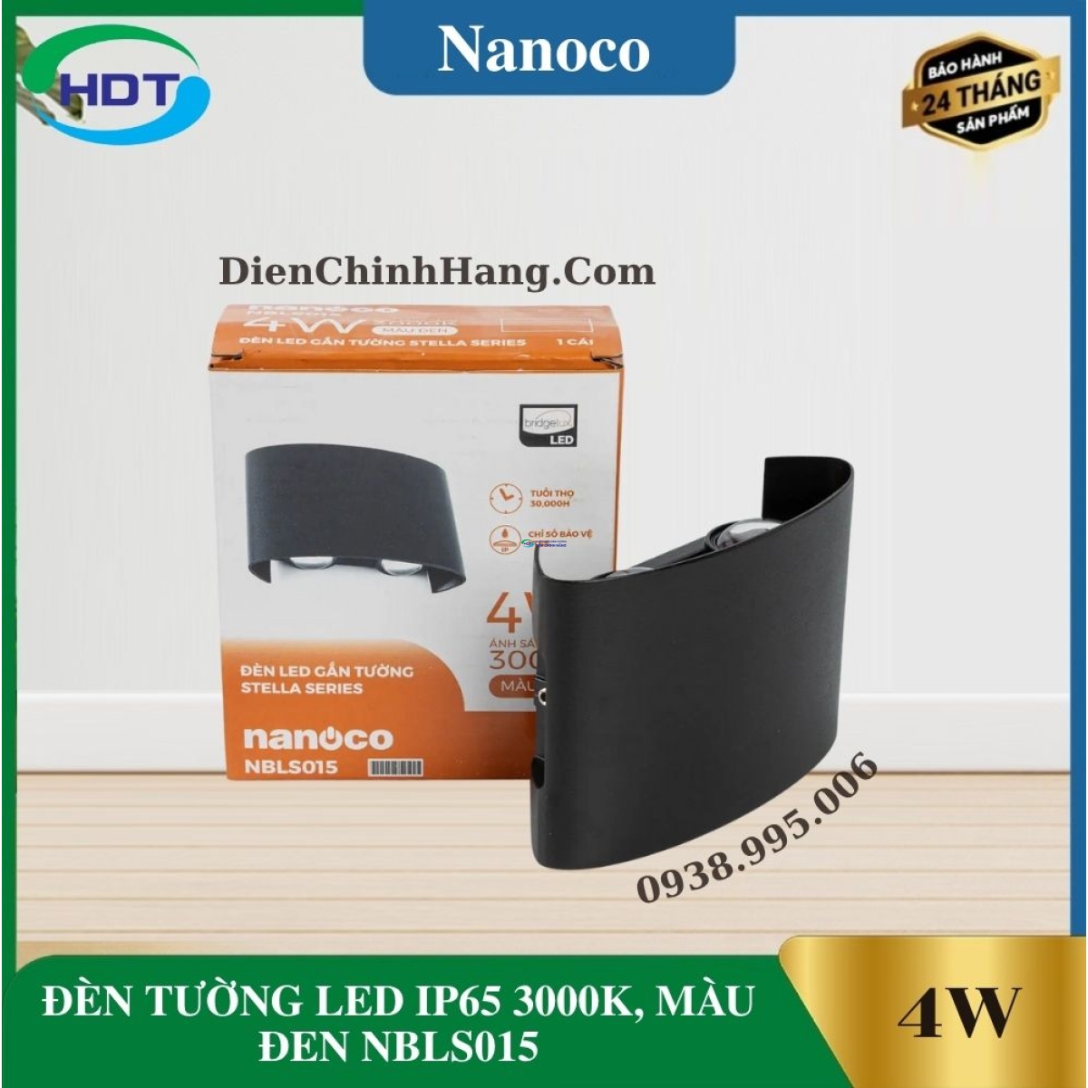 ĐÈN TƯỜNG LED IP65 3000K, MÀU ĐEN NBLS015
