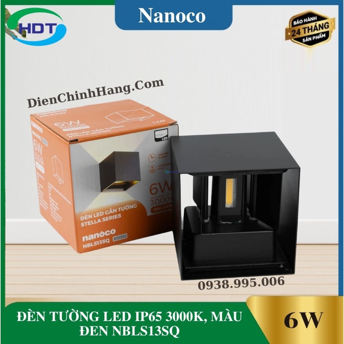 ĐÈN TƯỜNG LED IP65 3000K, MÀU ĐEN NBLS13SQ