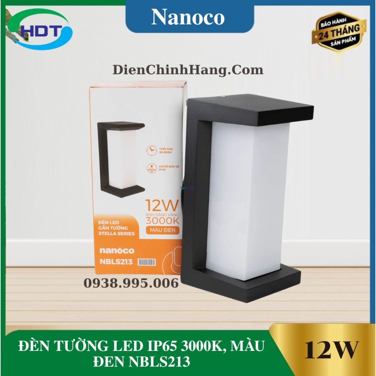 ĐÈN TƯỜNG LED IP65 3000K, MÀU ĐEN NBLS213