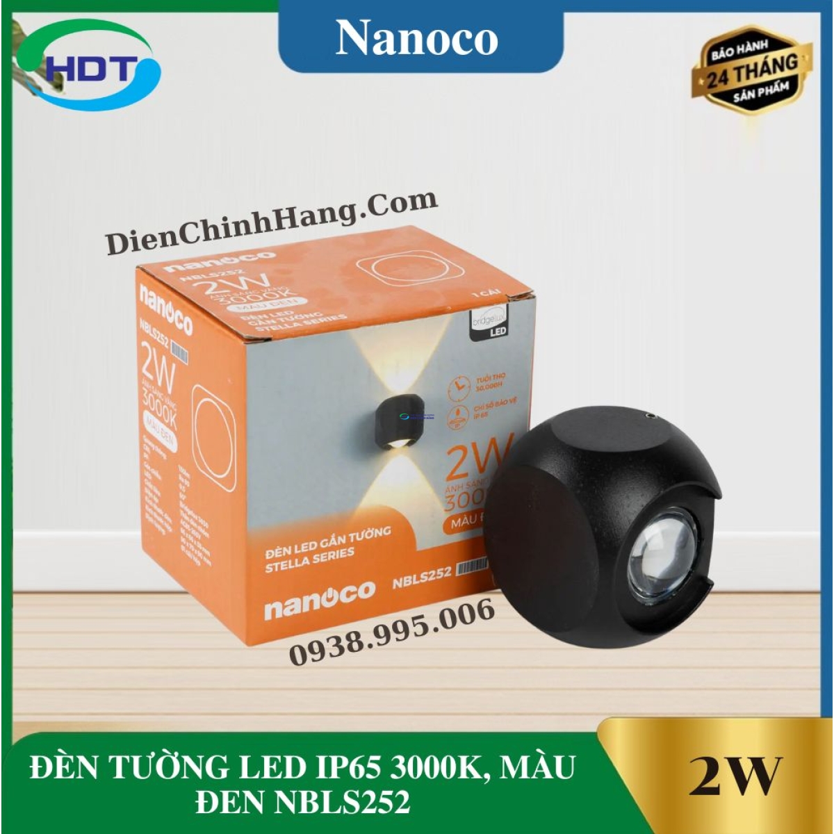 ĐÈN TƯỜNG LED IP65 3000K, MÀU ĐEN NBLS252