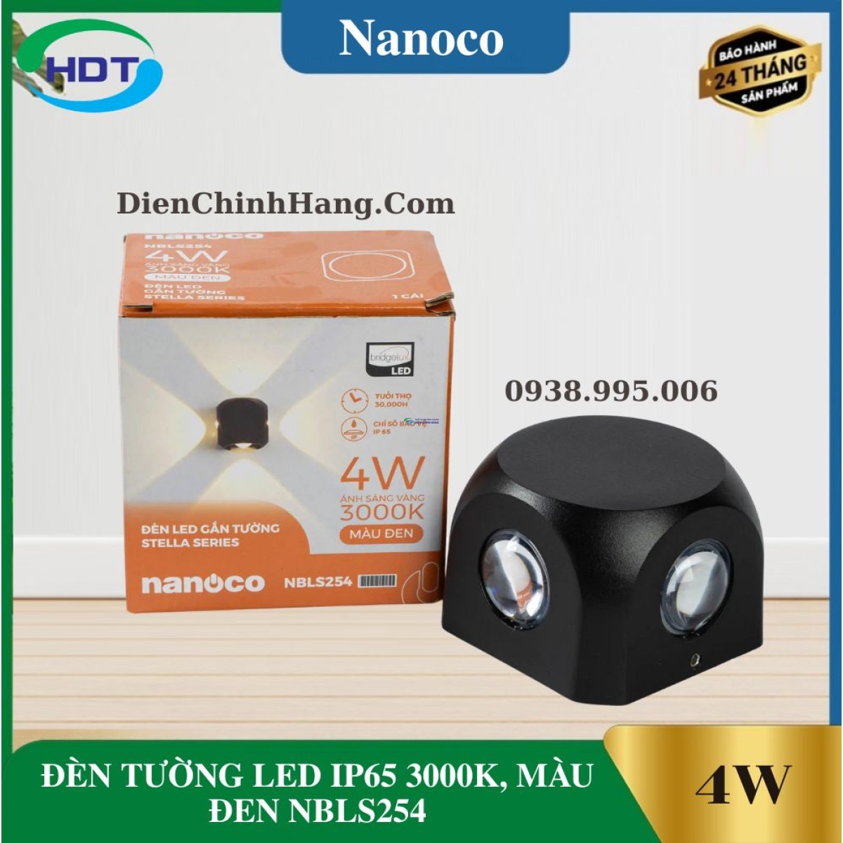 ĐÈN TƯỜNG LED IP65 3000K, MÀU ĐEN NBLS254