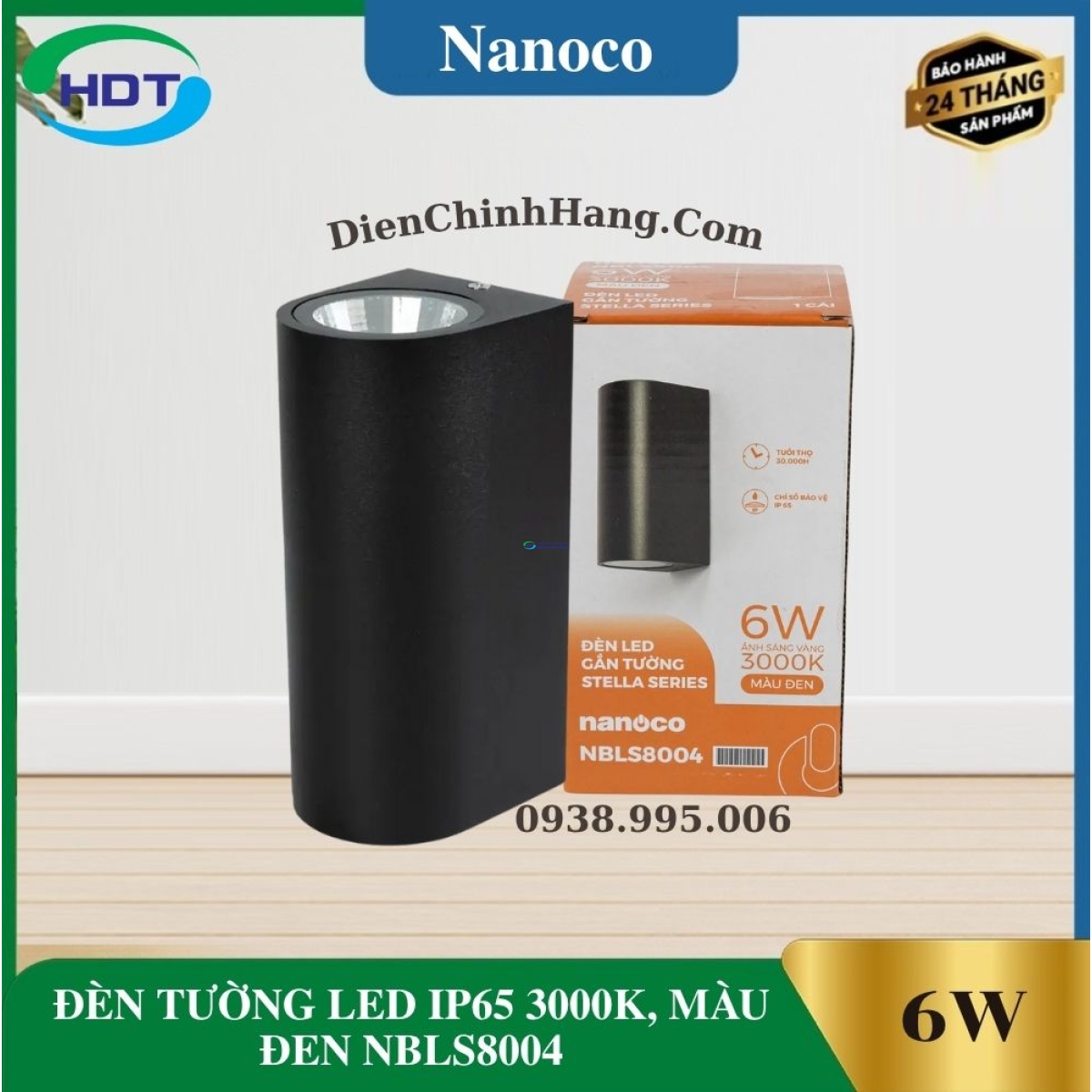 ĐÈN TƯỜNG LED IP65 3000K, MÀU ĐEN NBLS8004