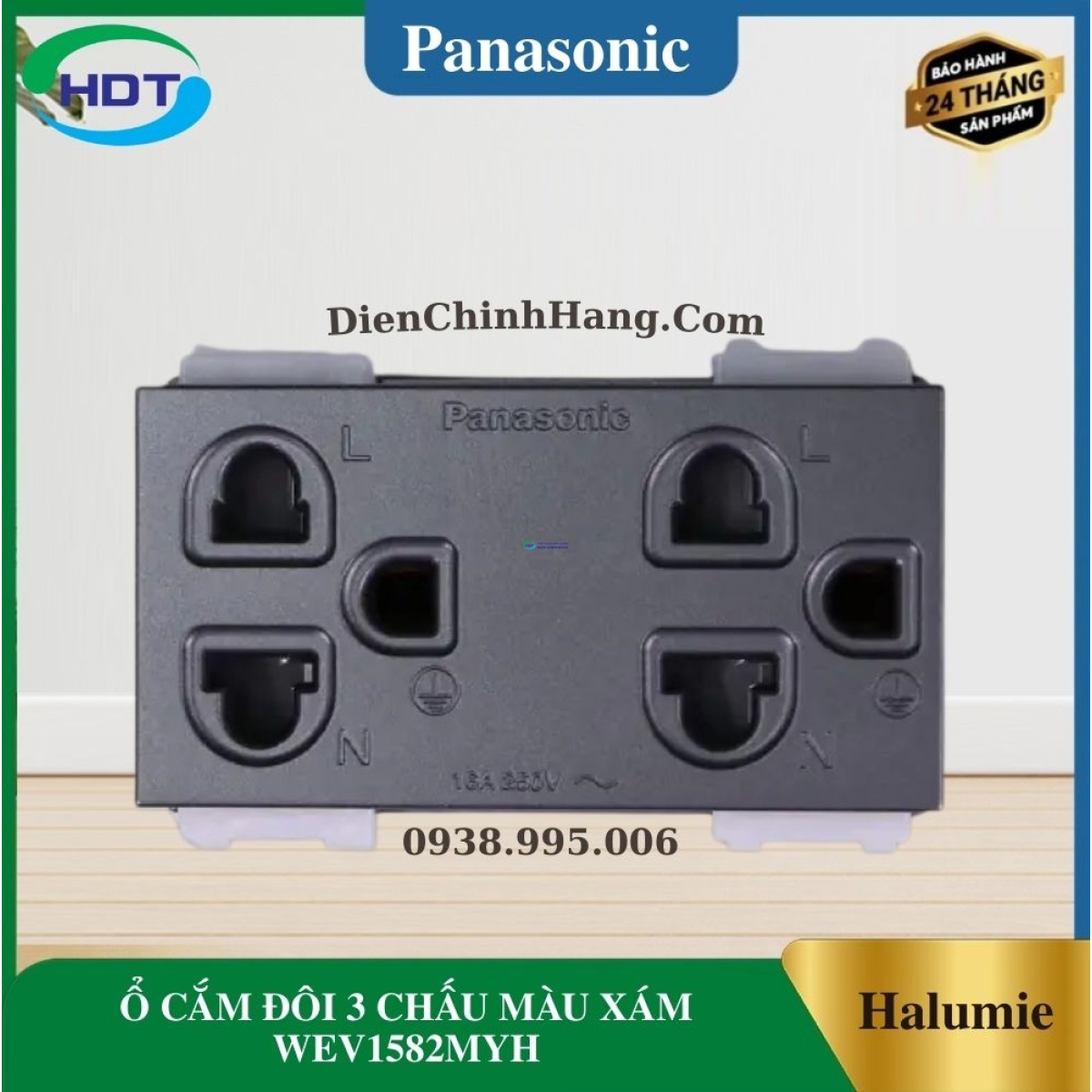 Ổ CẮM ĐÔI 3 CHẤU MÀU XÁM WEV1582MYH