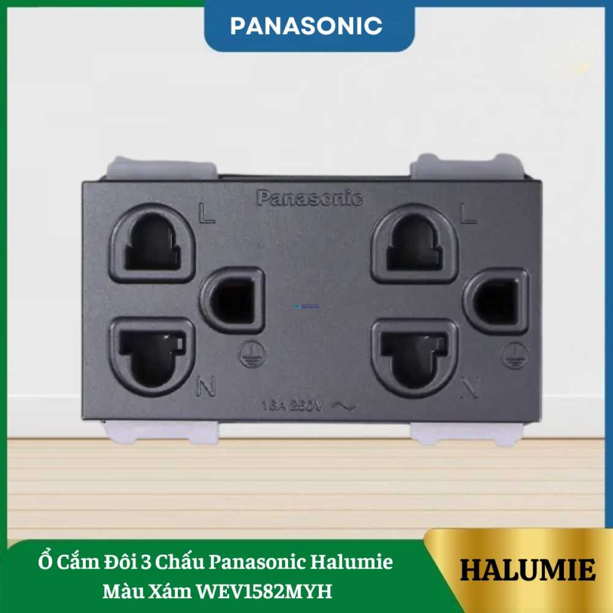 Ổ Cắm Đôi 3 Chấu Panasonic Halumie Màu Xám WEV1582MYH