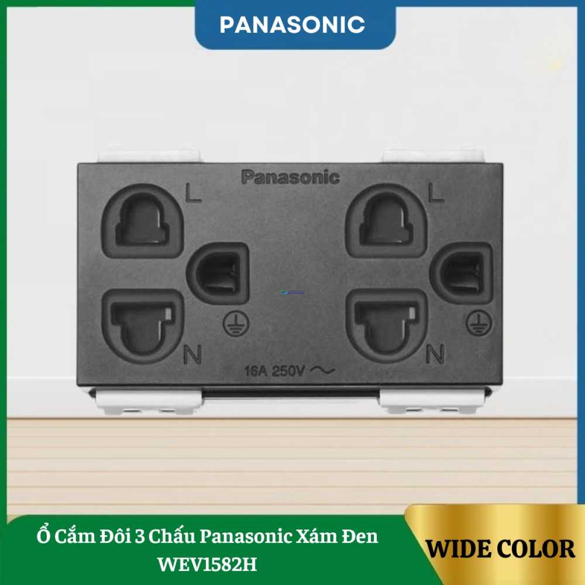Ổ Cắm Đôi 3 Chấu Panasonic Xám Đen WEV1582H