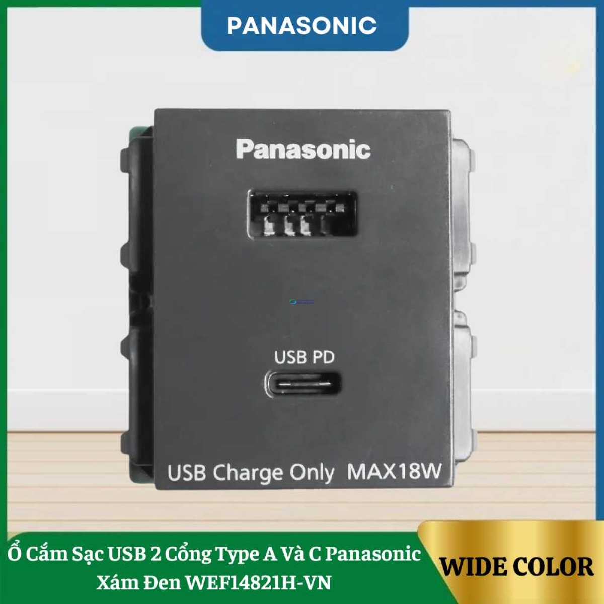 Ổ Cắm Sạc USB 2 Cổng Type A Và C Panasonic Xám Đen WEF14821H-VN