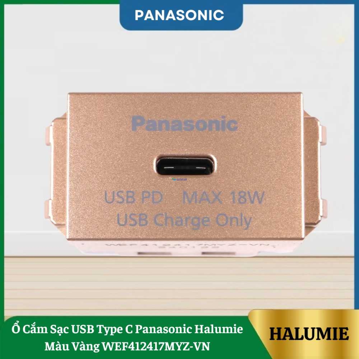 Ổ Cắm Sạc USB Type C Panasonic Halumie Màu Vàng WEF412417MYZ-VN