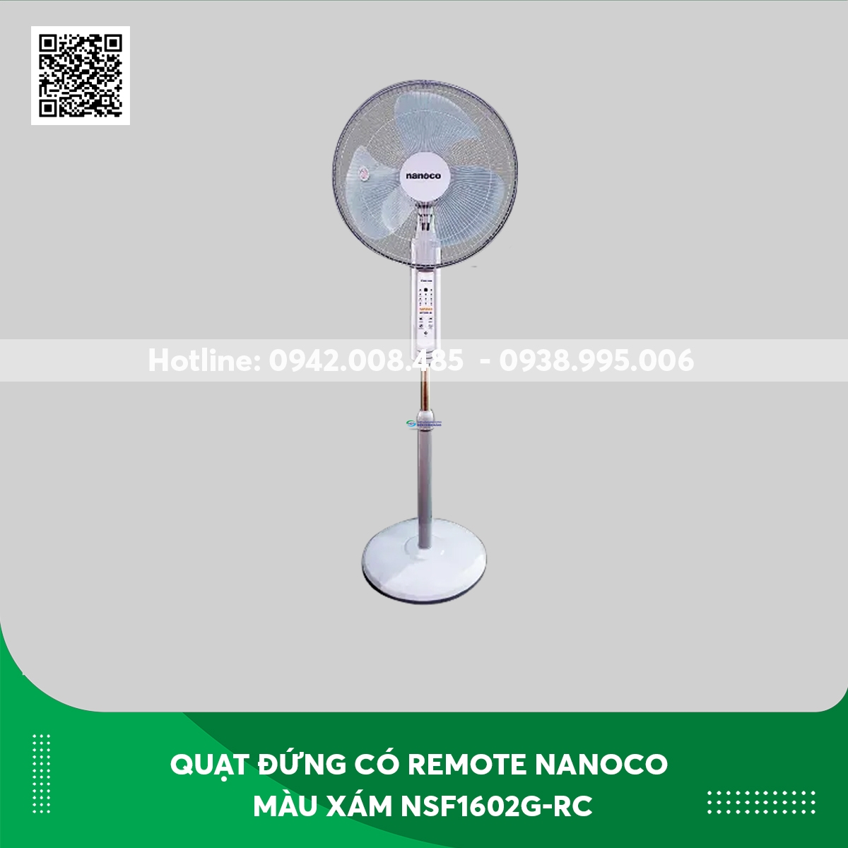 Quạt đứng có remote Nanoco màu xám NSF1602G-RC