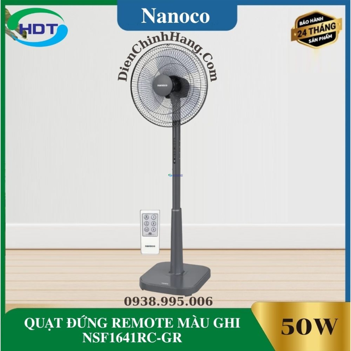 QUẠT ĐỨNG REMOTE MÀU GHI NSF1641RC-GR