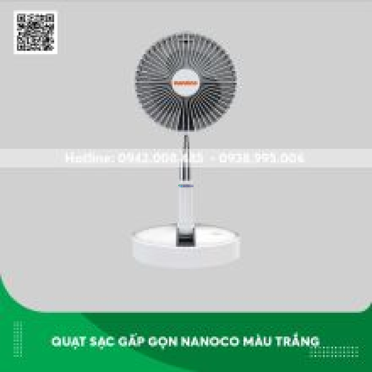 Quạt sạc gấp gọn Nanoco NFF1617W màu trắng