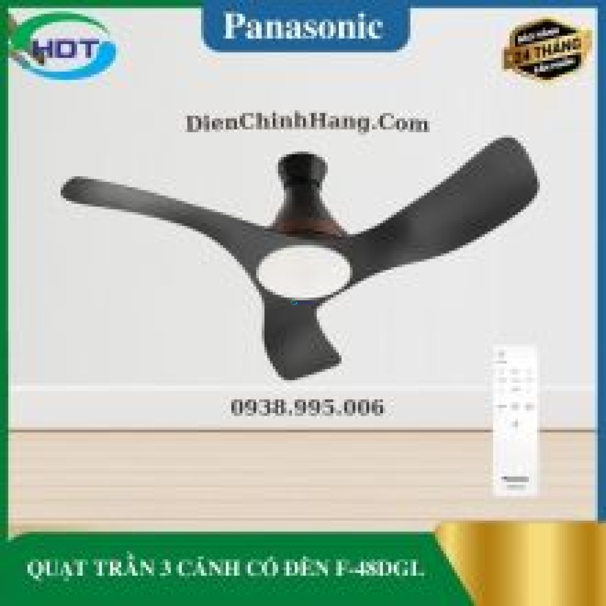 Quạt trần Panasonic 3 cánh F48DGL điều khiển từ xa bằng điện thoại và có đèn led
