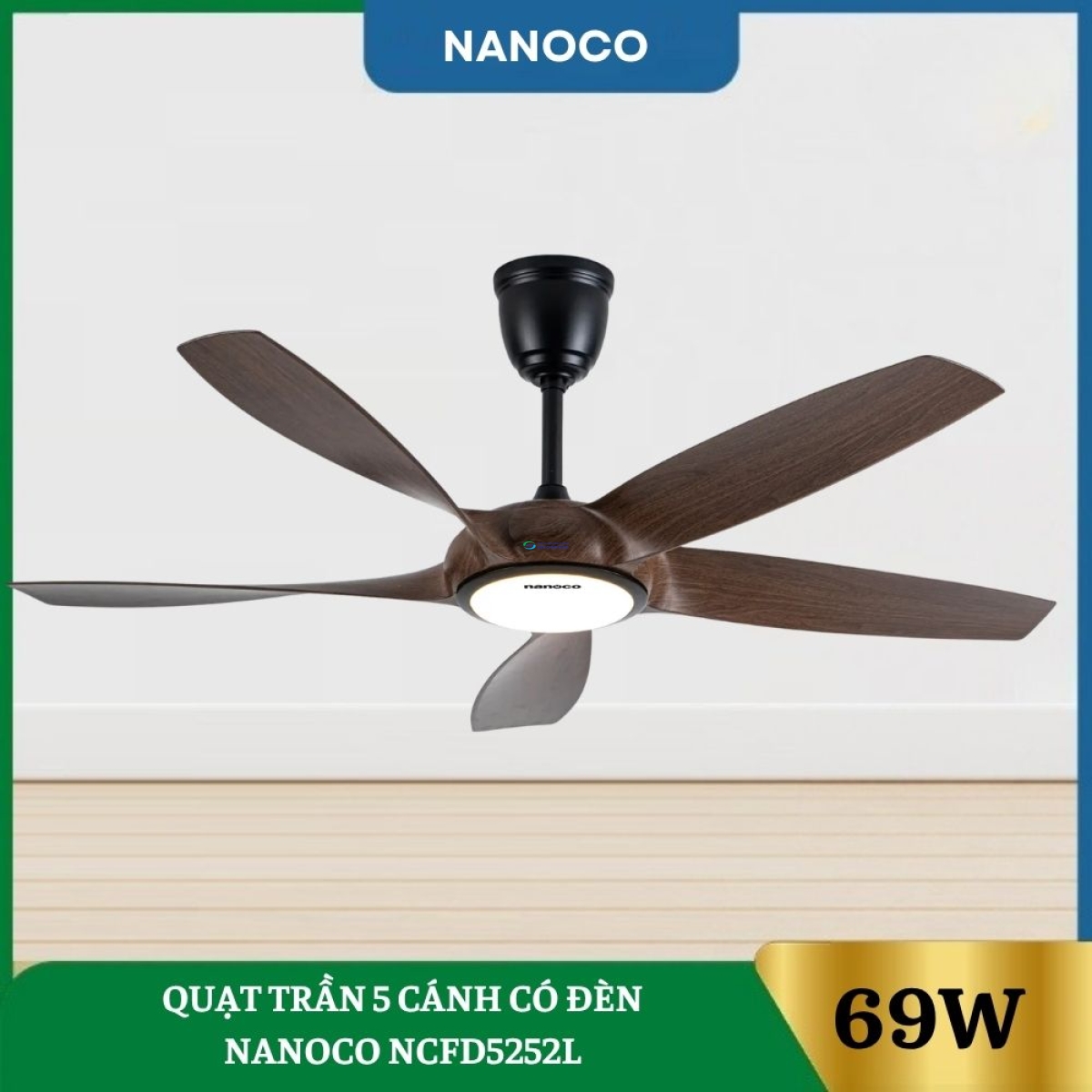 Quạt Trần 5 Cánh Có Đèn Nanoco NCFD5252L