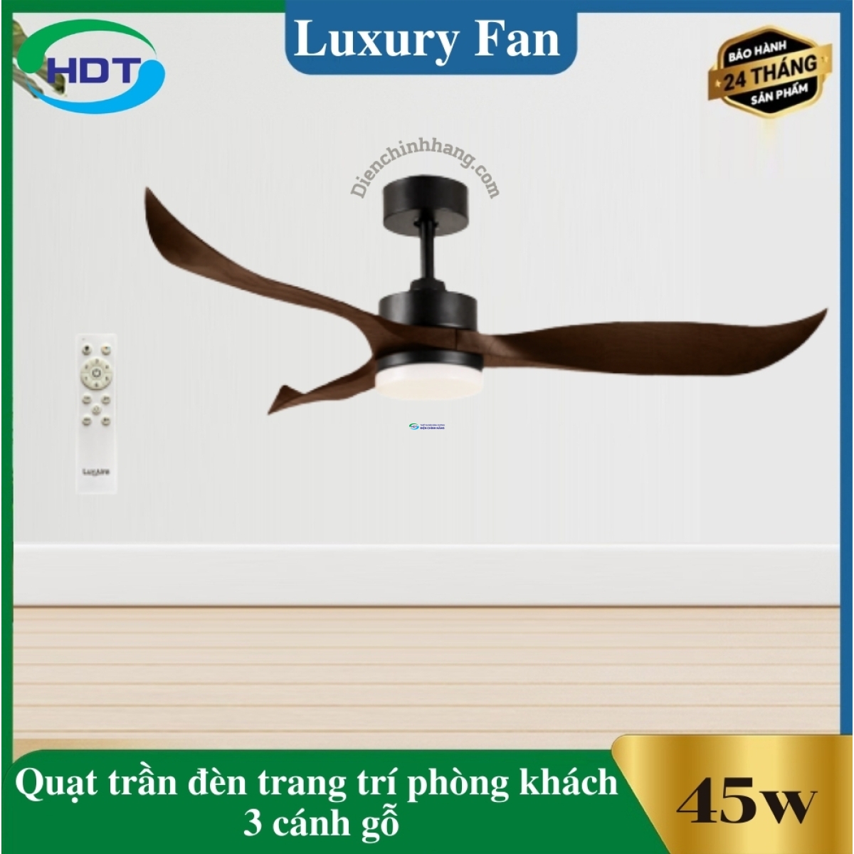 Quạt Trần Đèn Trang Trí Phòng Khách 3 cánh Trắng Luxaire Curve