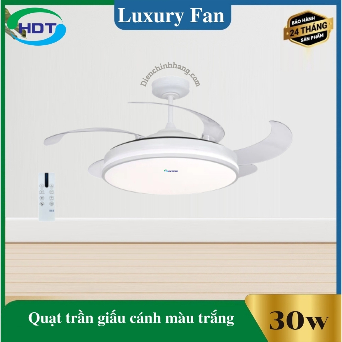 Quạt Trần Giấu Cánh Màu Trắng Sải Cánh Lớn