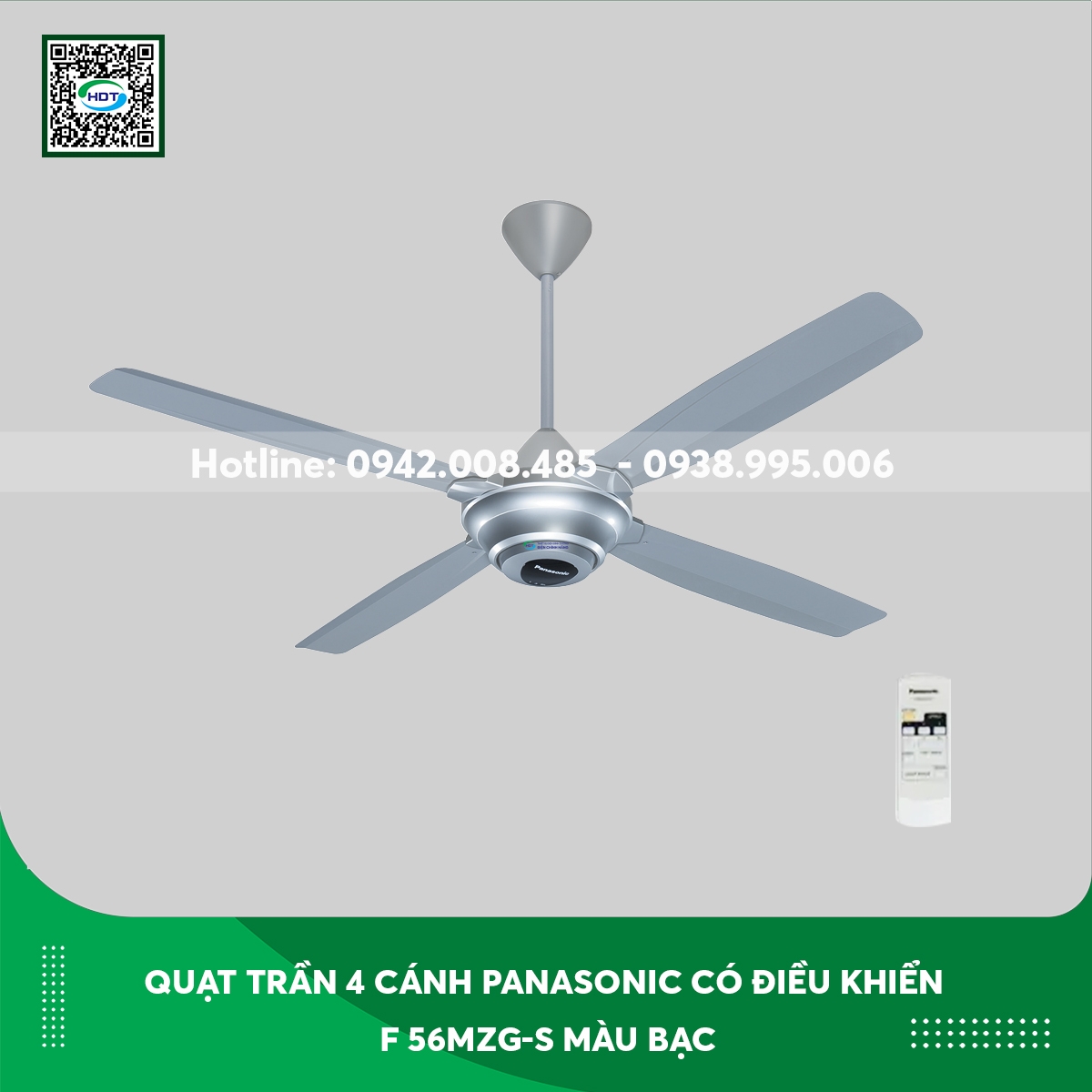 Quạt trần Panasonic 4 cánh có điều khiển F56MZG-S màu bạc