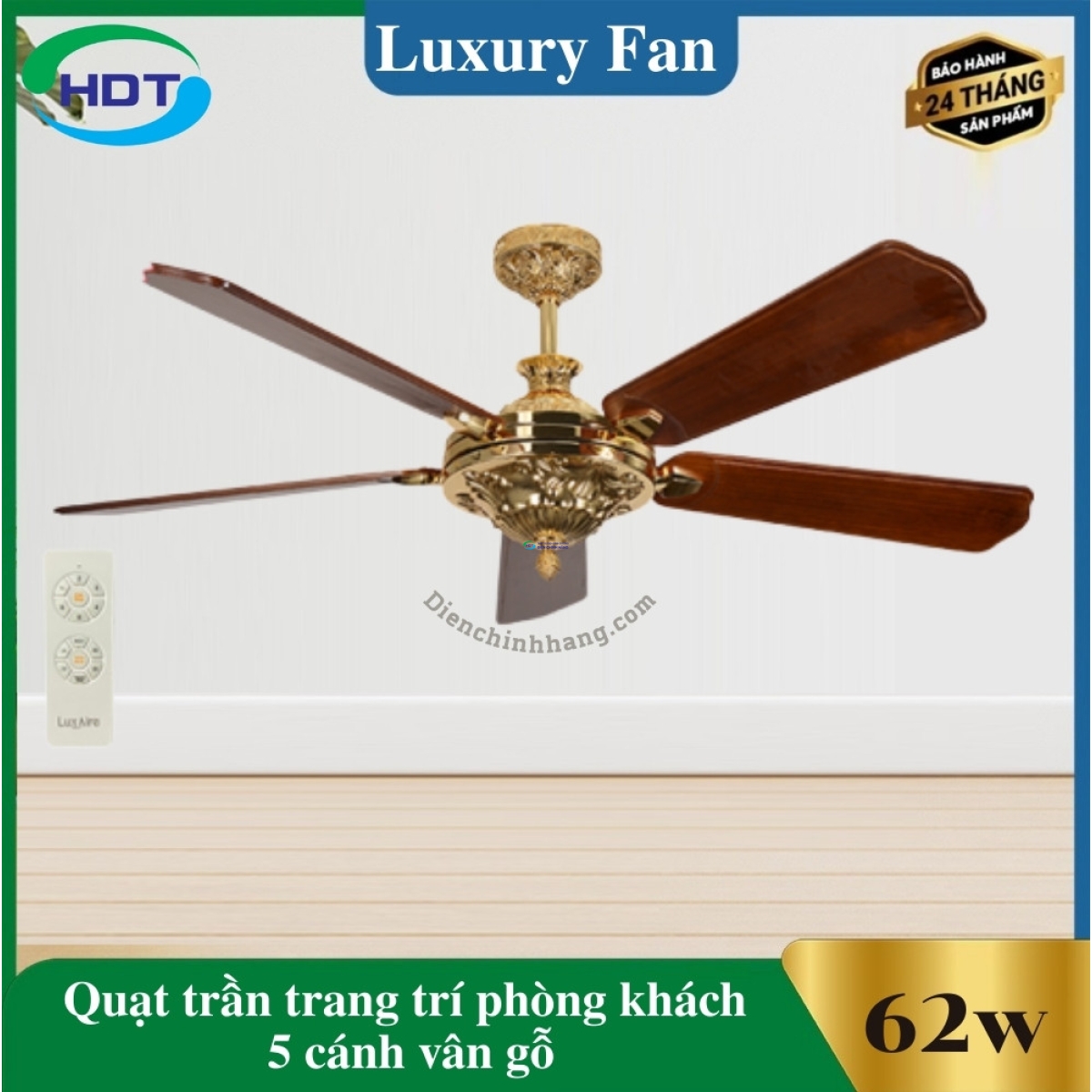 Quạt Trần Trang Trí Phòng Khách 5 cánh Luxaire Gold